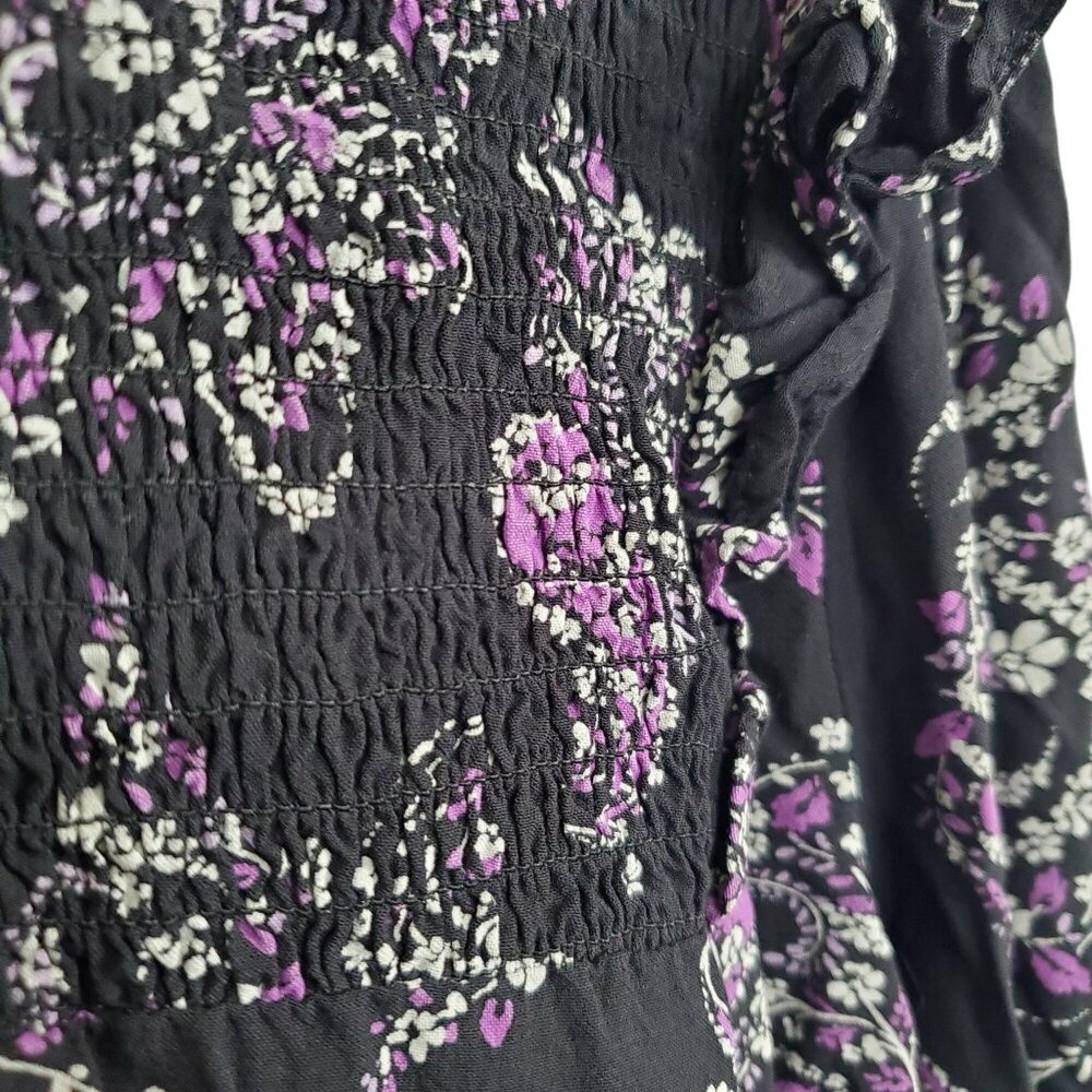Ann Taylor LOFT L Blouse Smocked Paisley Boho Chic Lightweight Coquette Cottage - Picture 9 of 11